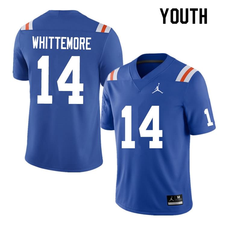 Youth NCAA Florida Gators Trent Whittemore #14 Stitched Authentic Nike Blue Throwback College Football Jersey WCO7365GS